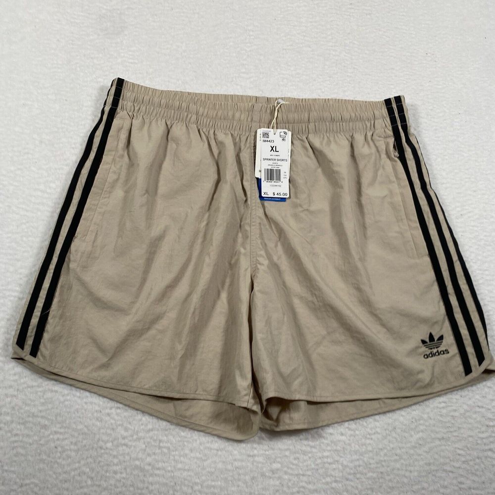 adidas Men's Beige Athletic Shorts with Black Stripes